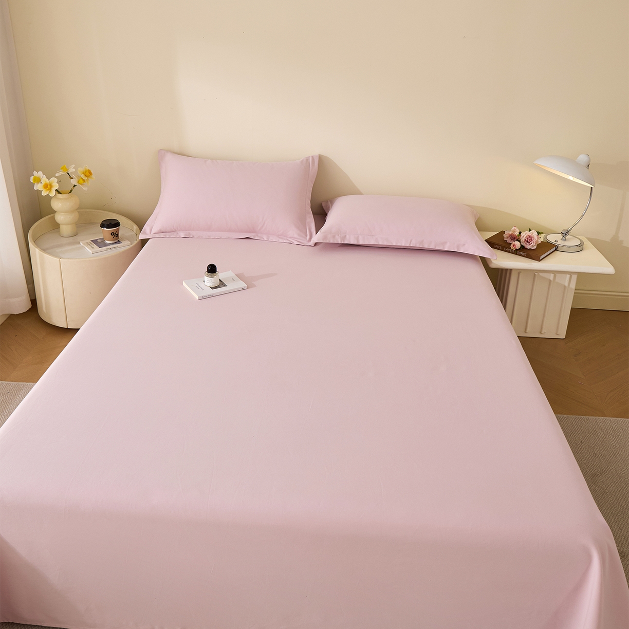 91家纺网 家纺一手货源 找家纺 元元家居（元元被业） 2025新款全棉纯棉磨毛纯色单床单 水粉