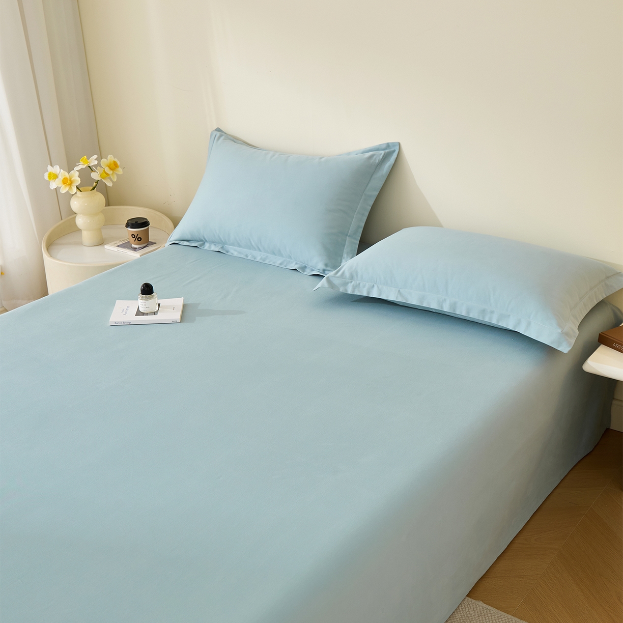 91家纺网 家纺一手货源 找家纺 元元家居（元元被业） 2025新款全棉纯棉磨毛纯色单床单 丹青