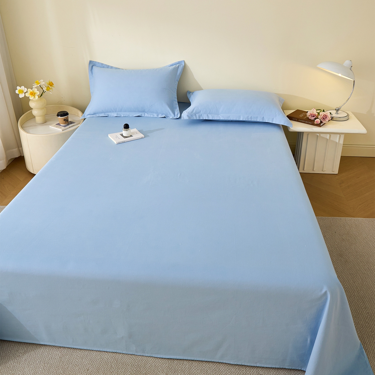 91家纺网 家纺一手货源 找家纺 元元家居（元元被业） 2025新款全棉纯棉磨毛纯色单床单 景泰蓝