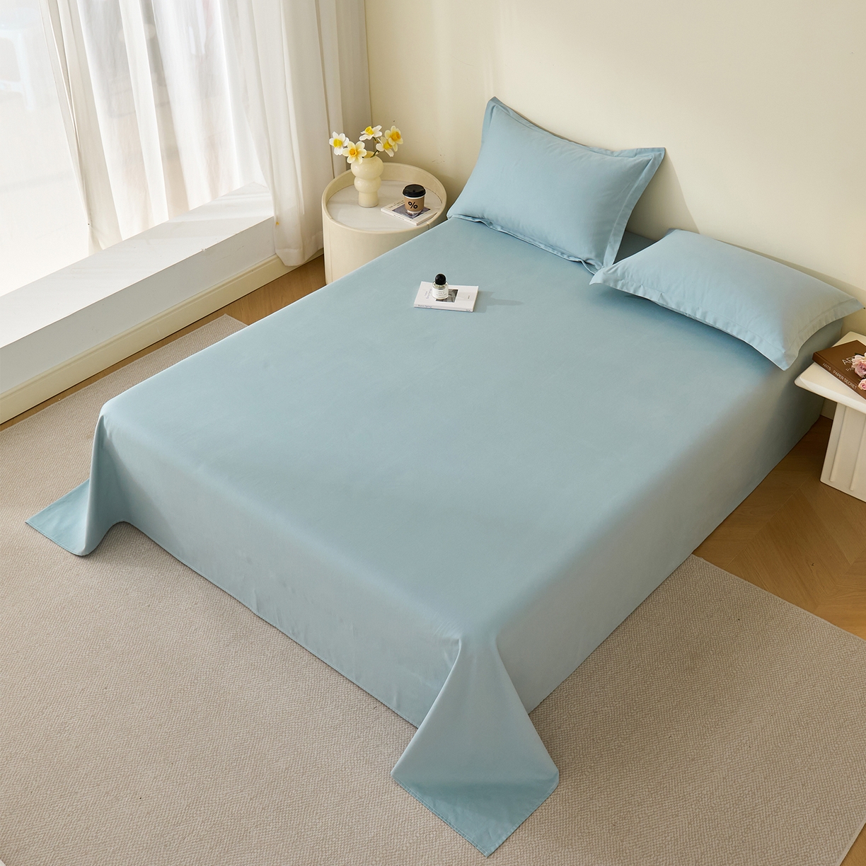 91家纺网 家纺一手货源 找家纺 元元家居（元元被业） 2025新款全棉纯棉磨毛纯色单床单 丹青