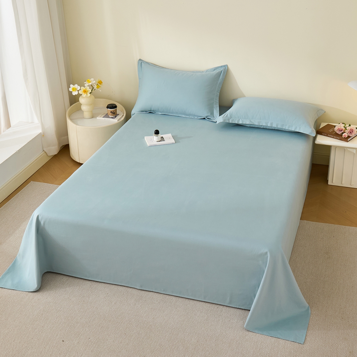 91家纺网 家纺一手货源 找家纺 元元家居（元元被业） 2025新款全棉纯棉磨毛纯色单床单 丹青