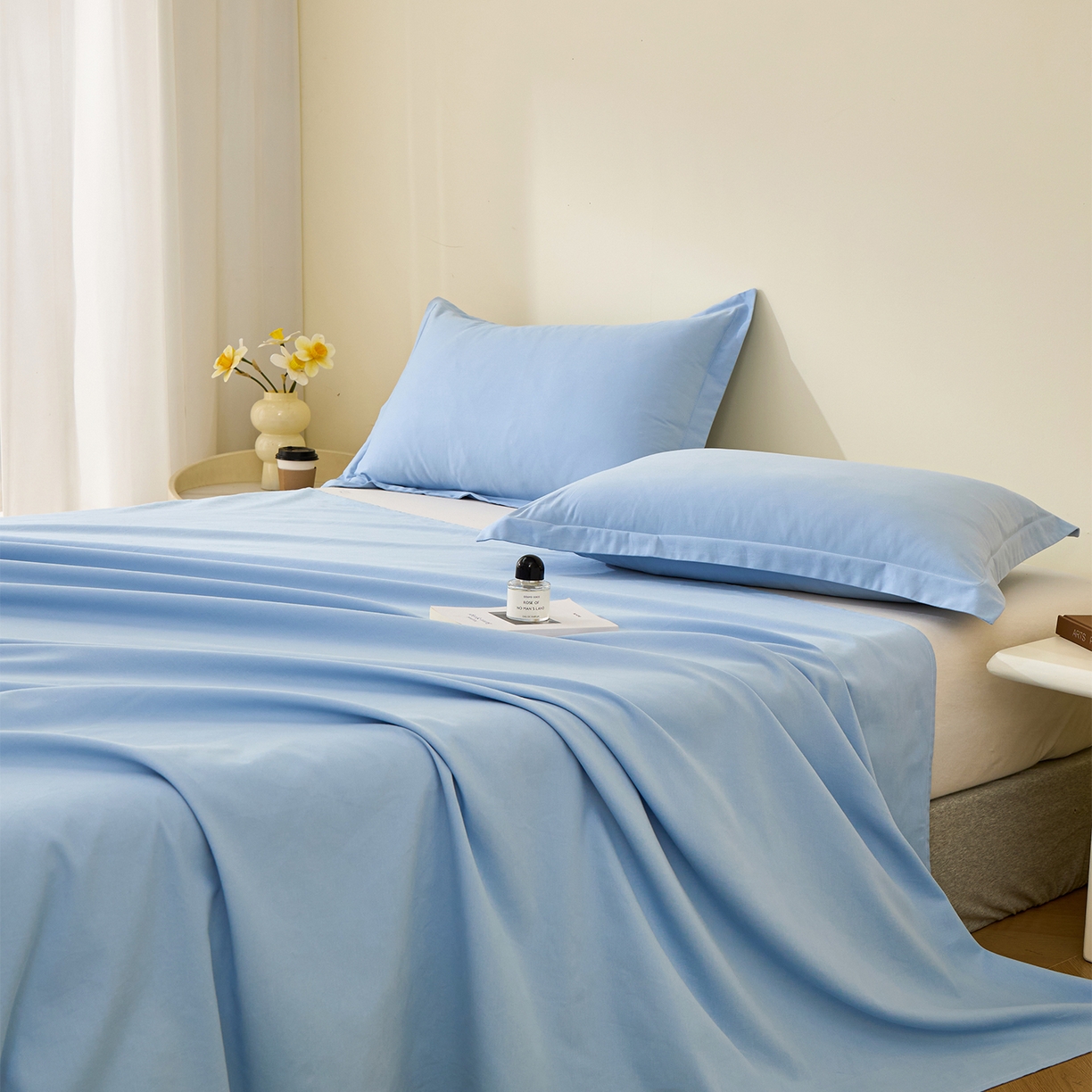 91家纺网 家纺一手货源 找家纺 元元家居（元元被业） 2025新款全棉纯棉磨毛纯色单床单 景泰蓝