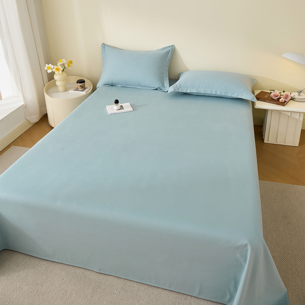 91家纺网 家纺一手货源 找家纺 元元家居（元元被业） 2025新款全棉纯棉磨毛纯色单床单 丹青