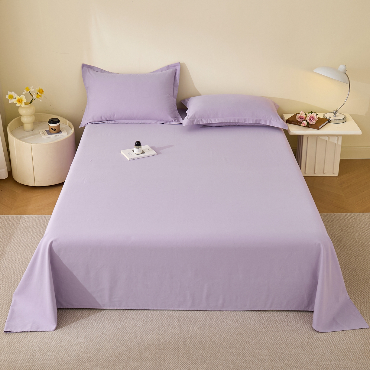 91家纺网 家纺一手货源 找家纺 元元家居（元元被业） 2025新款全棉纯棉磨毛纯色单床单 慕山紫