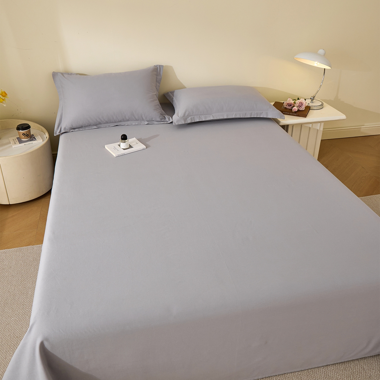 91家纺网 家纺一手货源 找家纺 元元家居（元元被业） 2025新款全棉纯棉磨毛纯色单床单 烟灰