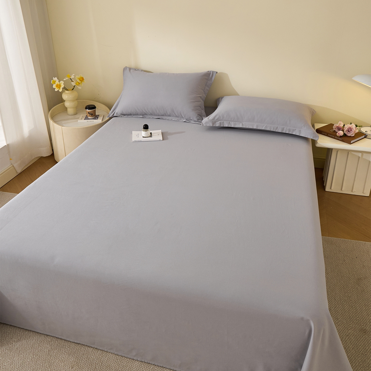 91家纺网 家纺一手货源 找家纺 元元家居（元元被业） 2025新款全棉纯棉磨毛纯色单床单 烟灰