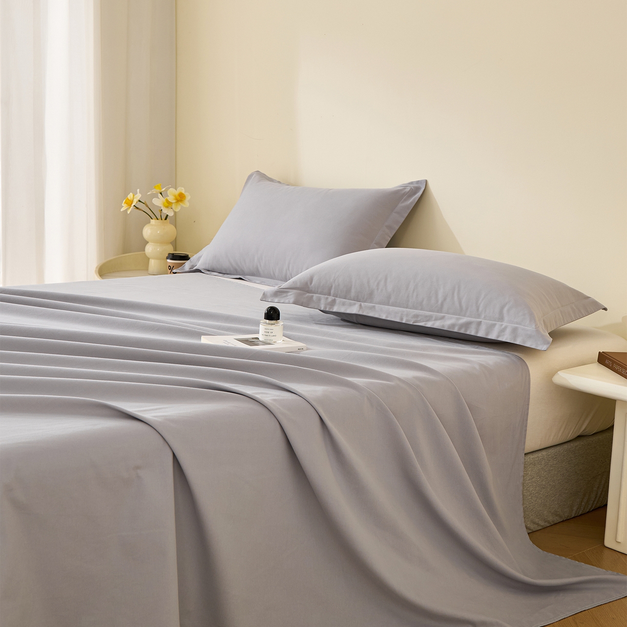 91家纺网 家纺一手货源 找家纺 元元家居（元元被业） 2025新款全棉纯棉磨毛纯色单床单 烟灰