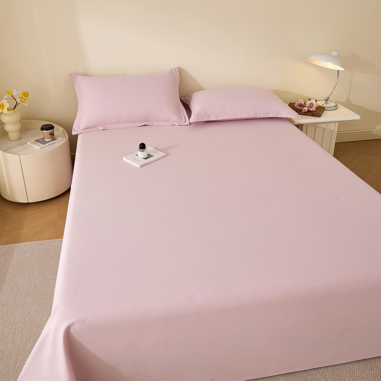 91家纺网 家纺一手货源 找家纺 元元家居（元元被业） 2025新款全棉纯棉磨毛纯色单床单 水粉