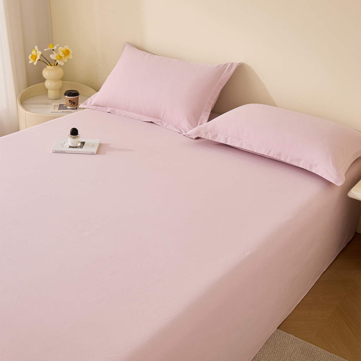 91家纺网 家纺一手货源 找家纺 元元家居（元元被业） 2025新款全棉纯棉磨毛纯色单床单 水粉