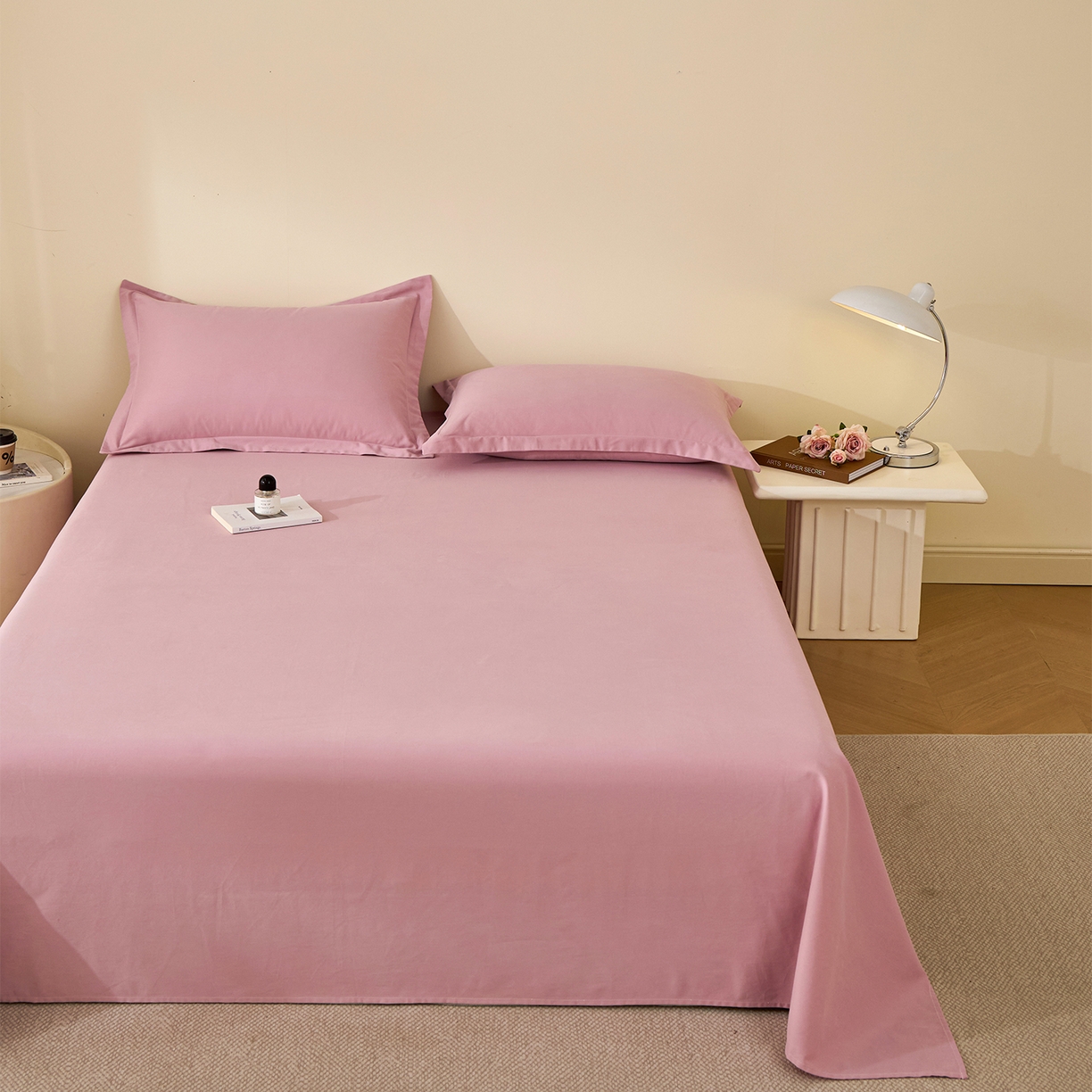 91家纺网 家纺一手货源 找家纺 元元家居（元元被业） 2025新款全棉纯棉磨毛纯色单床单 芝士粉