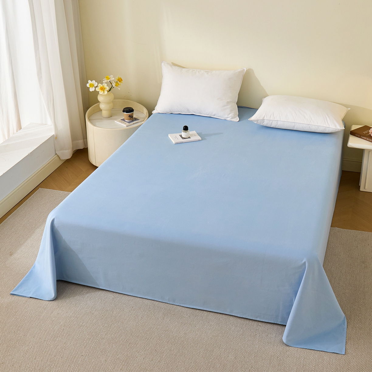 91家纺网 家纺一手货源 找家纺 元元家居（元元被业） 2025新款全棉纯棉磨毛纯色单床单 景泰蓝