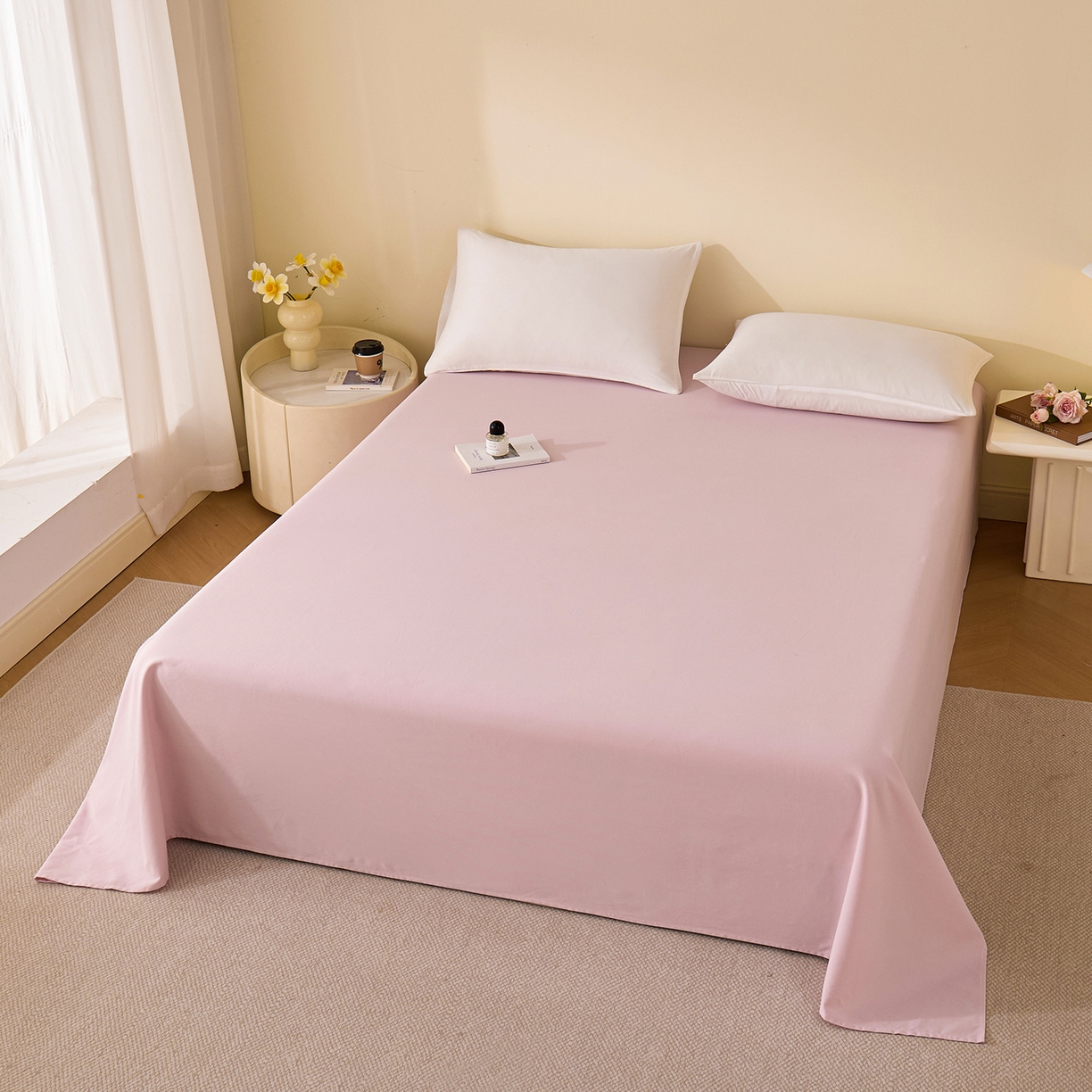 91家纺网 家纺一手货源 找家纺 元元家居（元元被业） 2025新款全棉纯棉磨毛纯色单床单 水粉