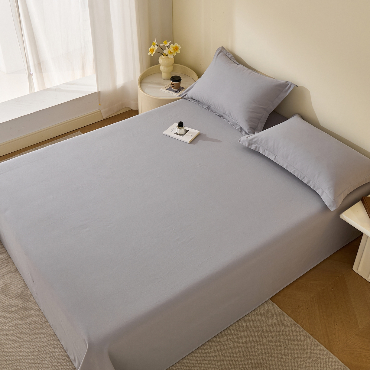 91家纺网 家纺一手货源 找家纺 元元家居（元元被业） 2025新款全棉纯棉磨毛纯色单床单 烟灰