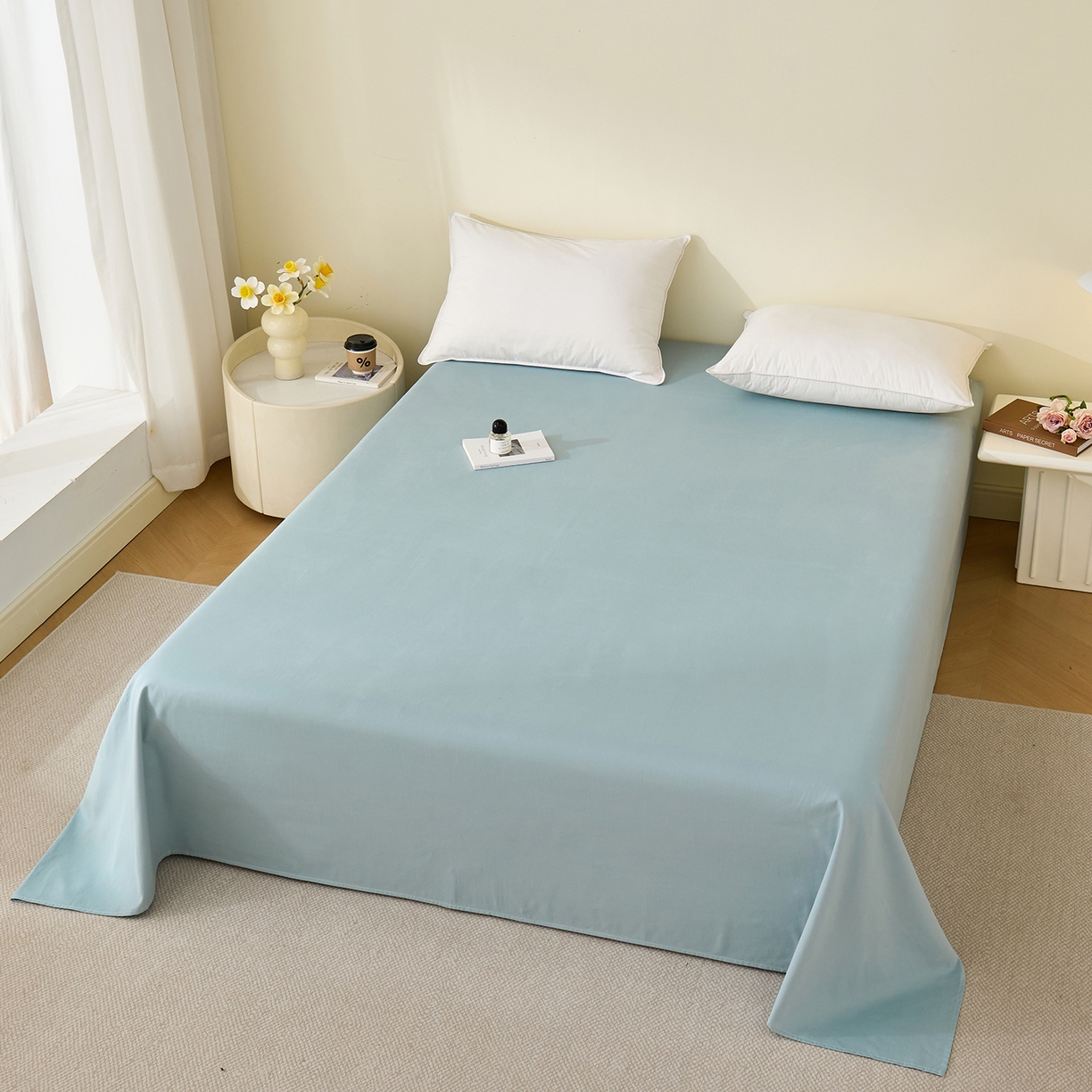 91家纺网 家纺一手货源 找家纺 元元家居（元元被业） 2025新款全棉纯棉磨毛纯色单床单 丹青