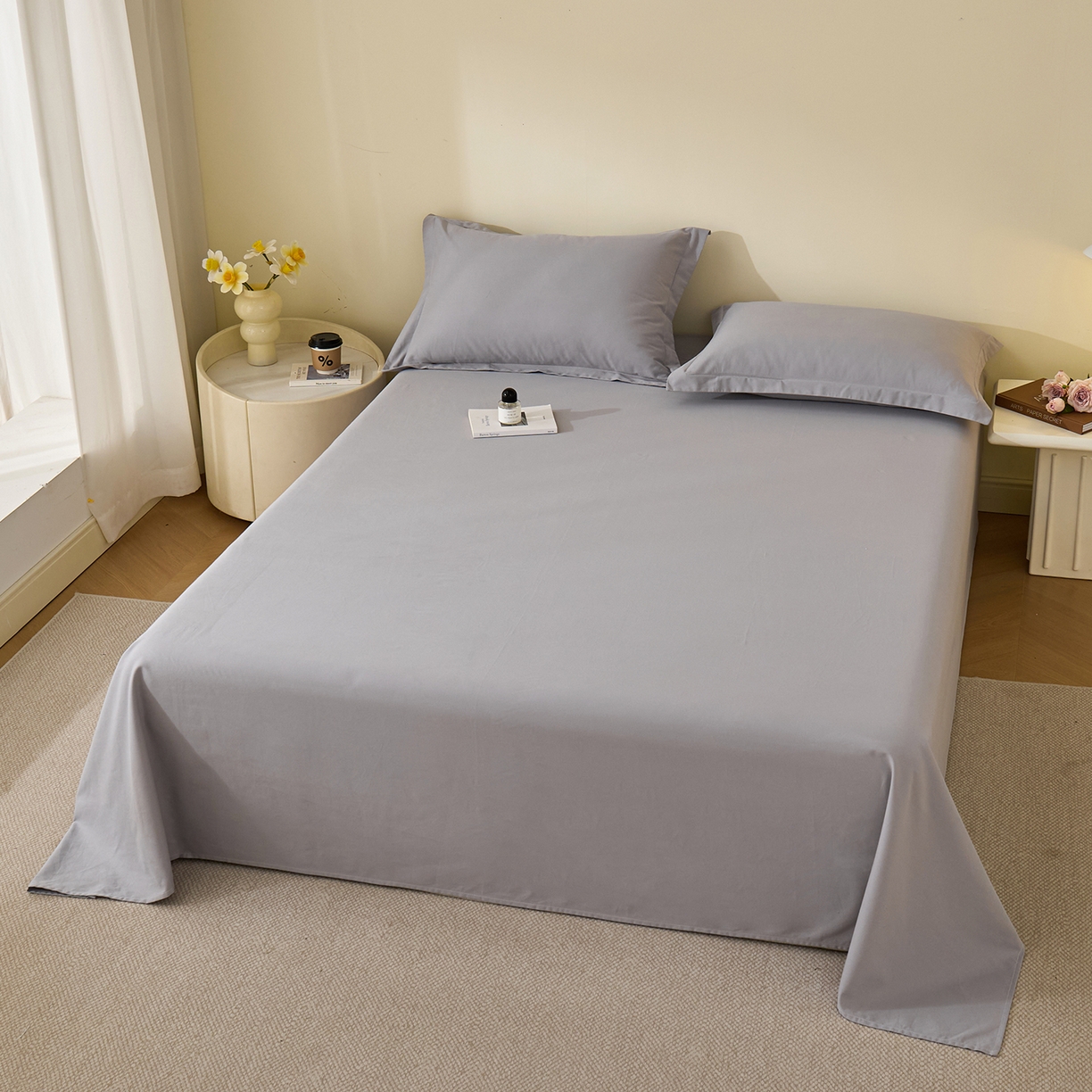 91家纺网 家纺一手货源 找家纺 元元家居（元元被业） 2025新款全棉纯棉磨毛纯色单床单 烟灰