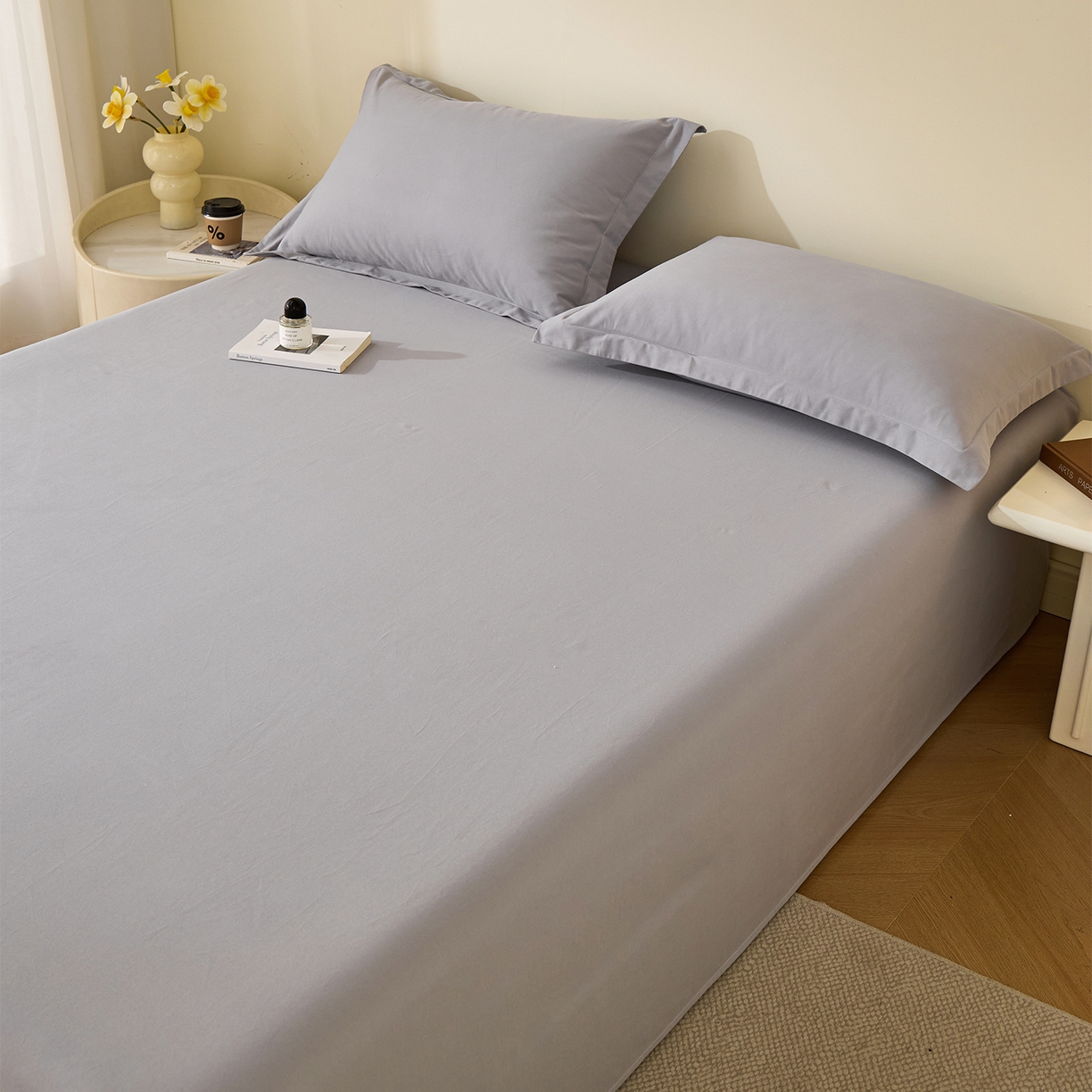 91家纺网 家纺一手货源 找家纺 元元家居（元元被业） 2025新款全棉纯棉磨毛纯色单床单 烟灰