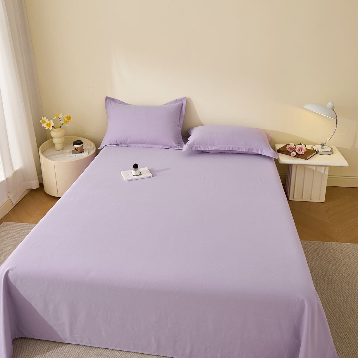 91家纺网 家纺一手货源 找家纺 元元家居（元元被业） 2025新款全棉纯棉磨毛纯色单床单 慕山紫