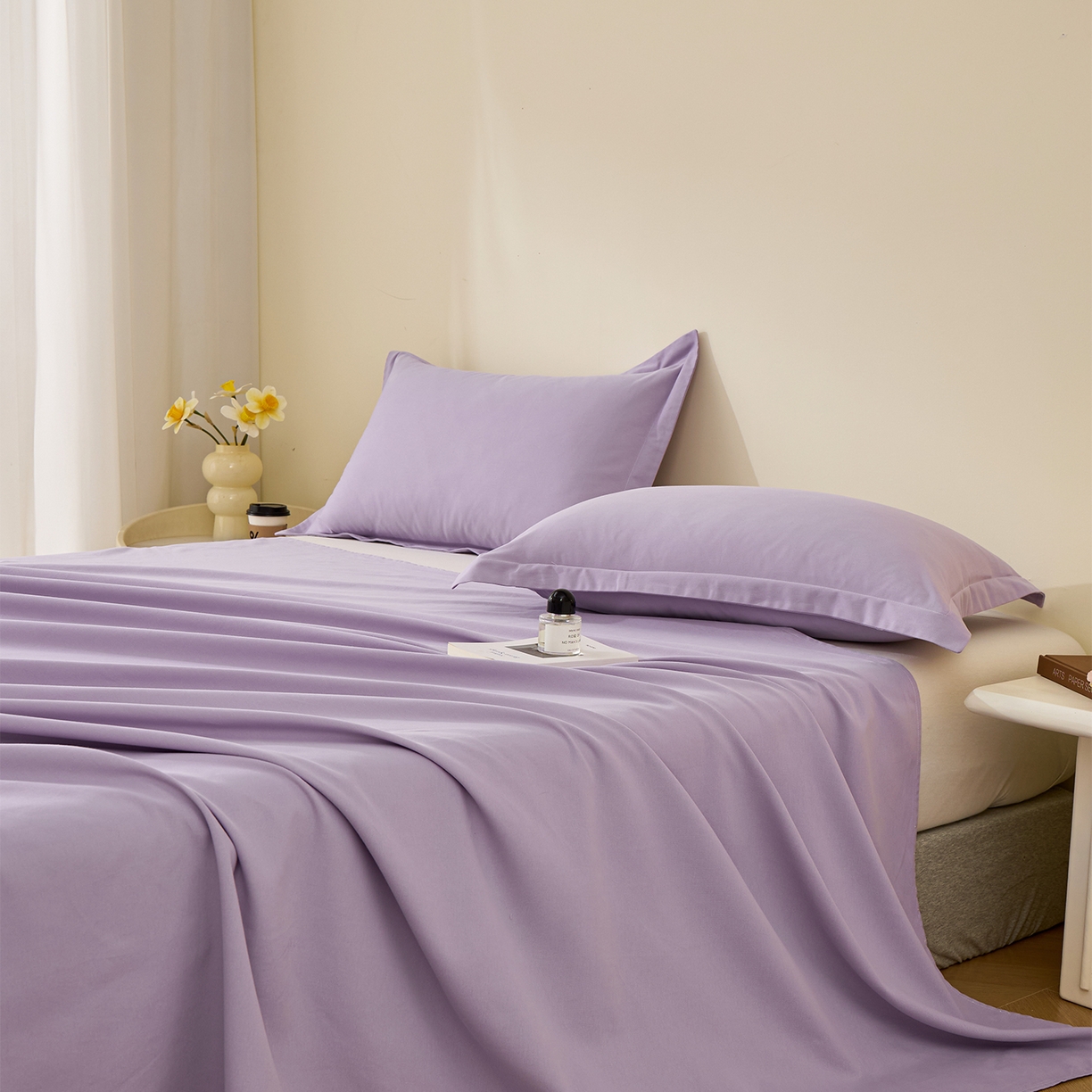91家纺网 家纺一手货源 找家纺 元元家居（元元被业） 2025新款全棉纯棉磨毛纯色单床单 慕山紫