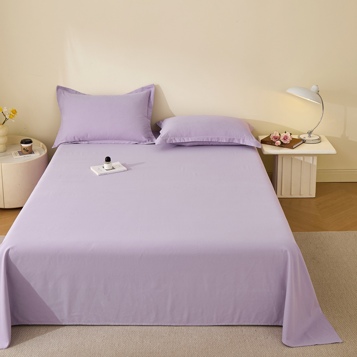 91家纺网 家纺一手货源 找家纺 元元家居（元元被业） 2025新款全棉纯棉磨毛纯色单床单 慕山紫