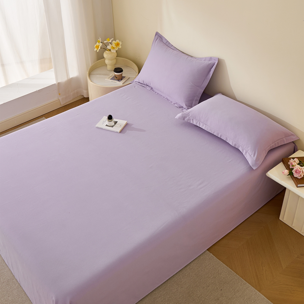 91家纺网 家纺一手货源 找家纺 元元家居（元元被业） 2025新款全棉纯棉磨毛纯色单床单 慕山紫