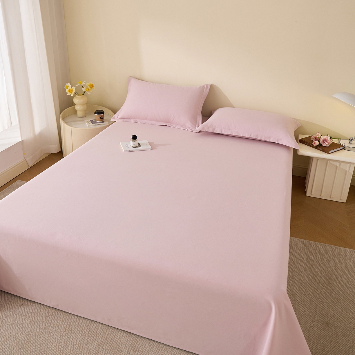 91家纺网 家纺一手货源 找家纺 元元家居（元元被业） 2025新款全棉纯棉磨毛纯色单床单 水粉