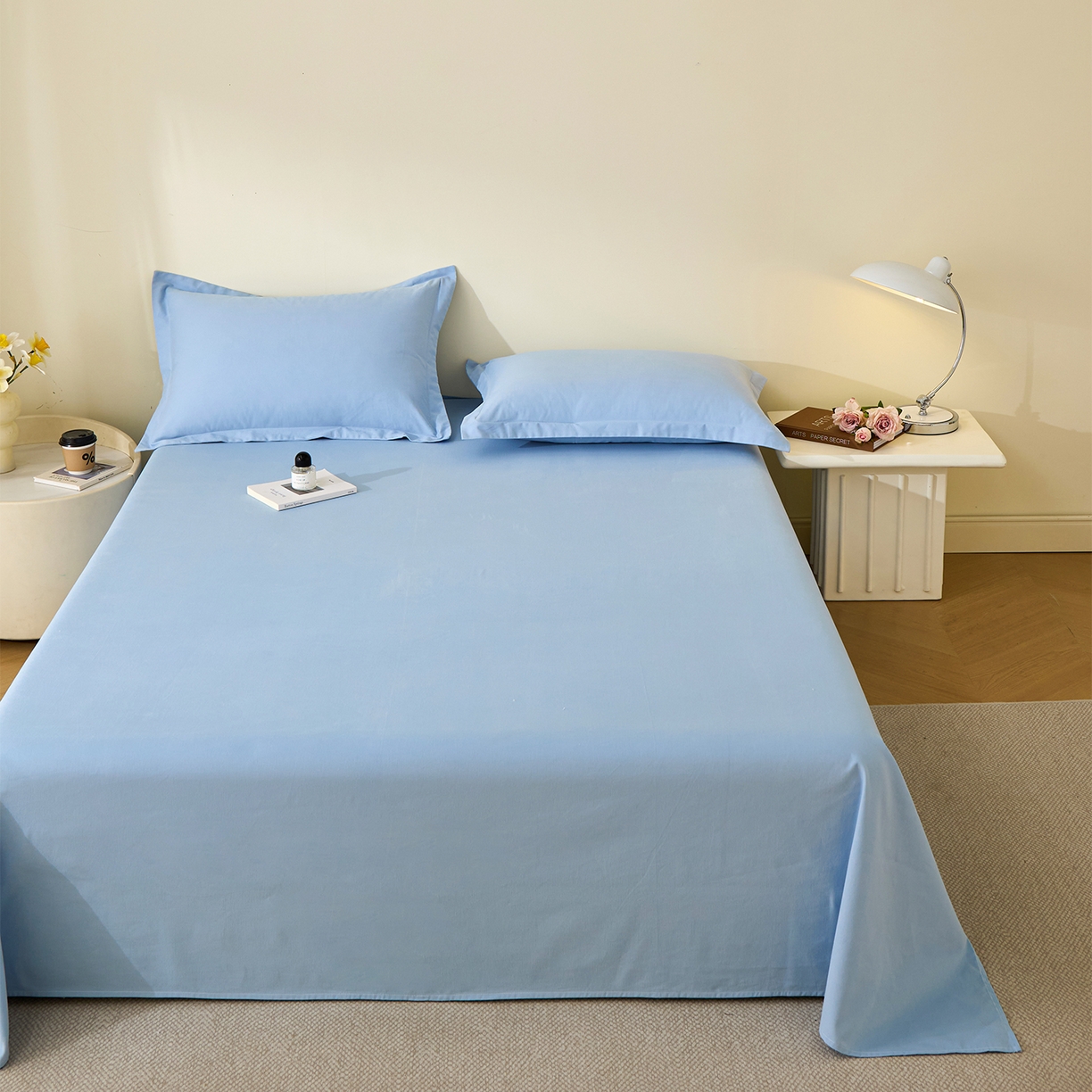 91家纺网 家纺一手货源 找家纺 元元家居（元元被业） 2025新款全棉纯棉磨毛纯色单床单 景泰蓝