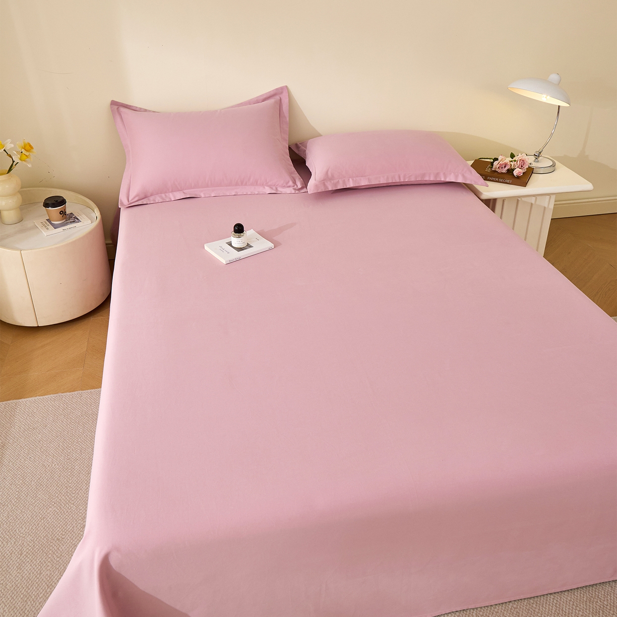 91家纺网 家纺一手货源 找家纺 元元家居（元元被业） 2025新款全棉纯棉磨毛纯色单床单 芝士粉