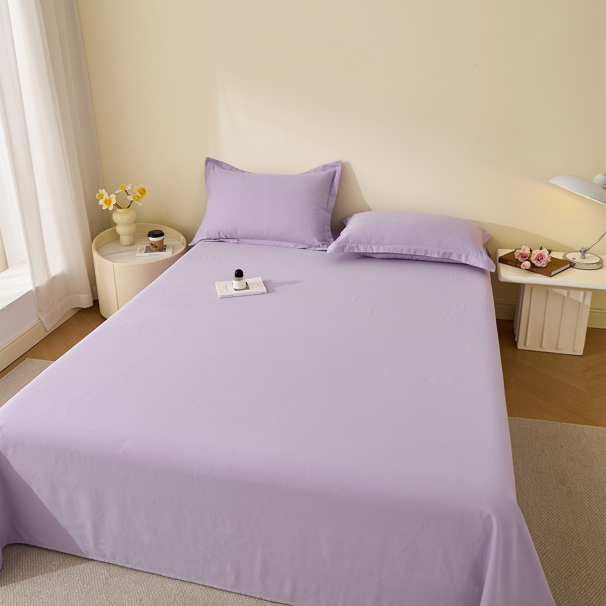 91家纺网 家纺一手货源 找家纺 元元家居（元元被业） 2025新款全棉纯棉磨毛纯色单床单 慕山紫