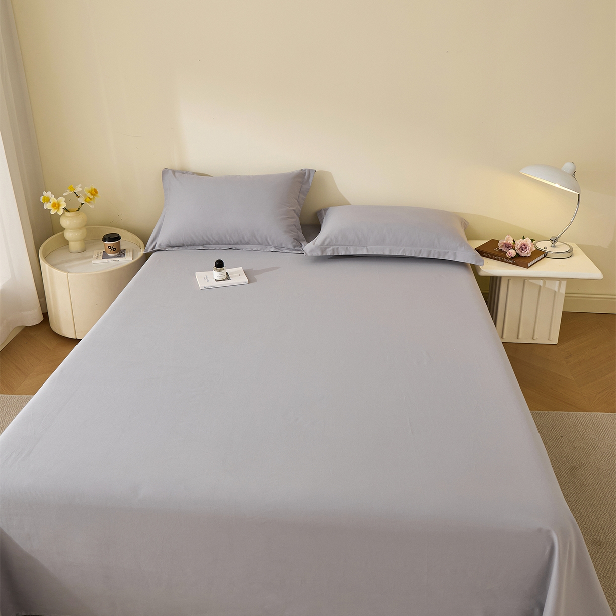 91家纺网 家纺一手货源 找家纺 元元家居（元元被业） 2025新款全棉纯棉磨毛纯色单床单 烟灰