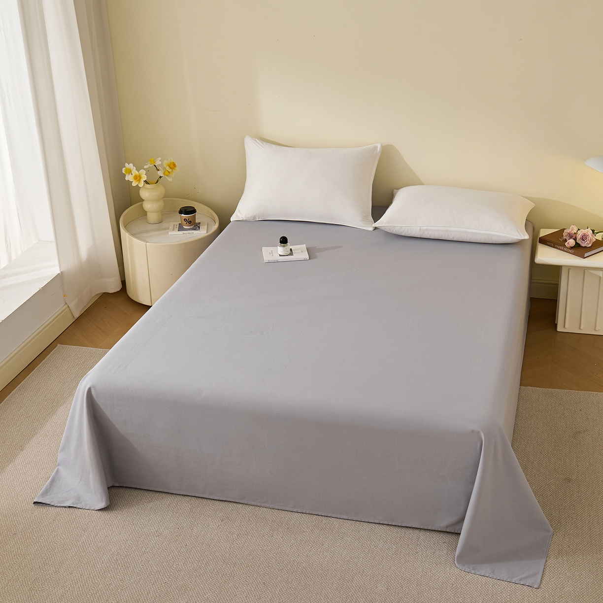 91家纺网 家纺一手货源 找家纺 元元家居（元元被业） 2025新款全棉纯棉磨毛纯色单床单 烟灰