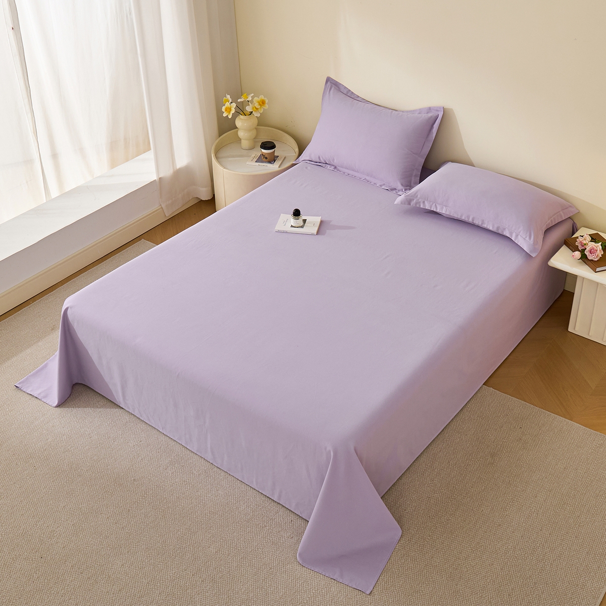 91家纺网 家纺一手货源 找家纺 元元家居（元元被业） 2025新款全棉纯棉磨毛纯色单床单 慕山紫