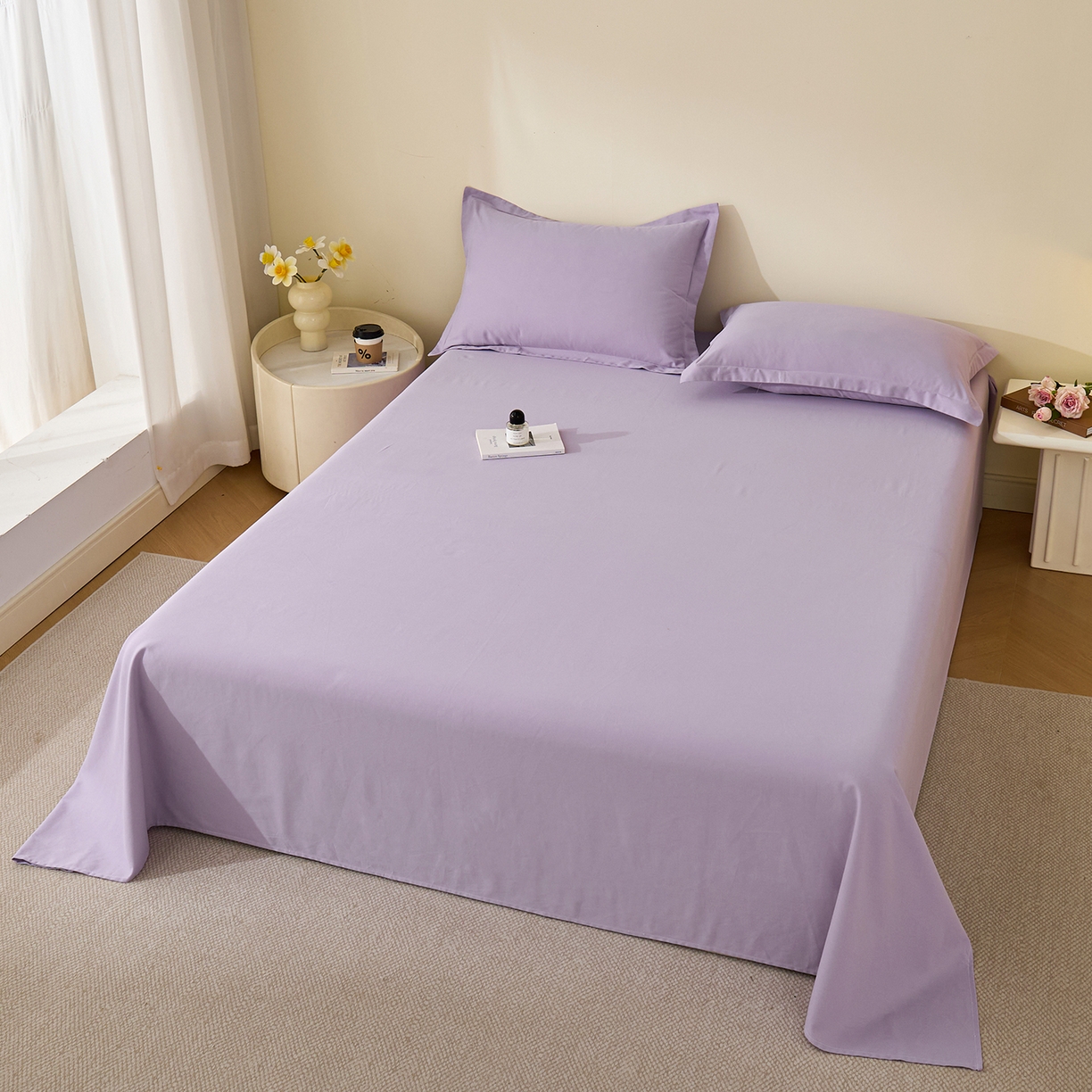 91家纺网 家纺一手货源 找家纺 元元家居（元元被业） 2025新款全棉纯棉磨毛纯色单床单 慕山紫