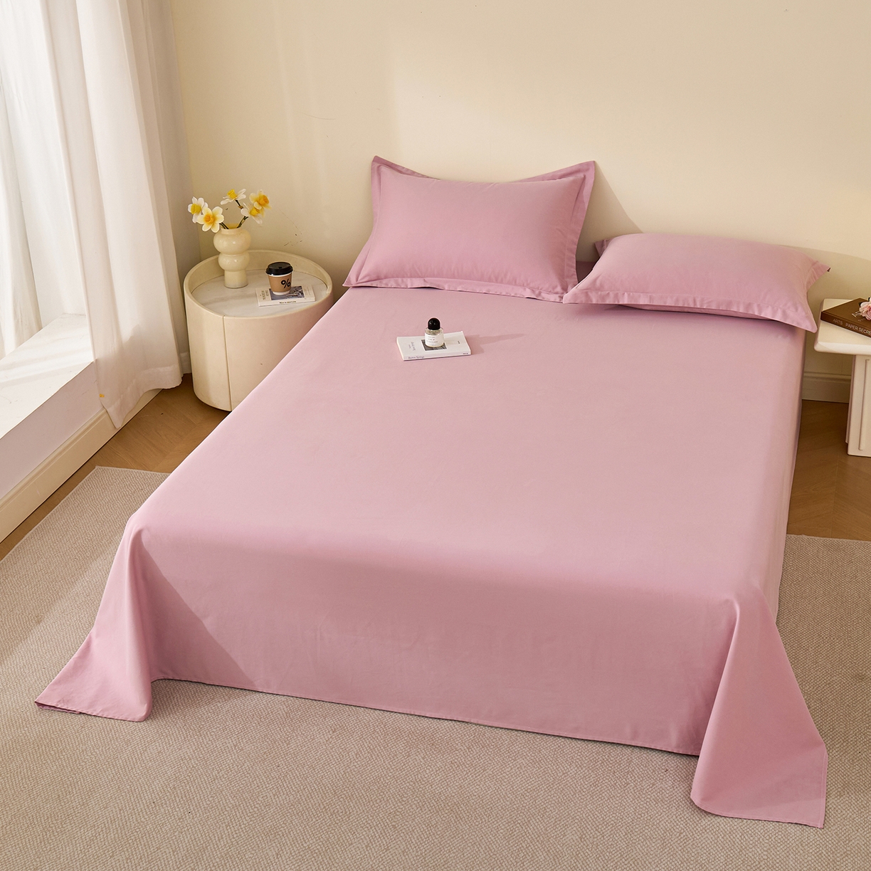 91家纺网 家纺一手货源 找家纺 元元家居（元元被业） 2025新款全棉纯棉磨毛纯色单床单 芝士粉