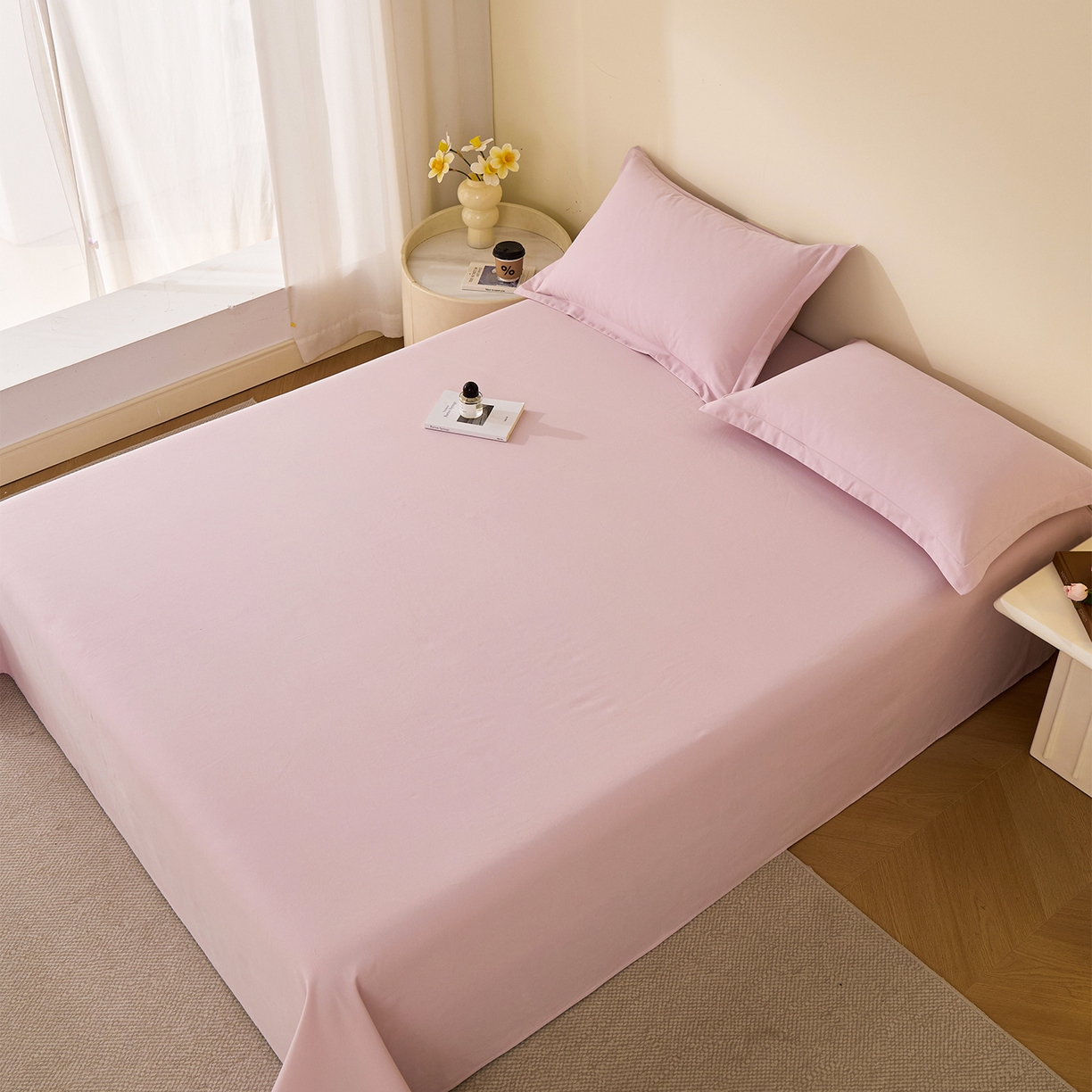 91家纺网 家纺一手货源 找家纺 元元家居（元元被业） 2025新款全棉纯棉磨毛纯色单床单 水粉