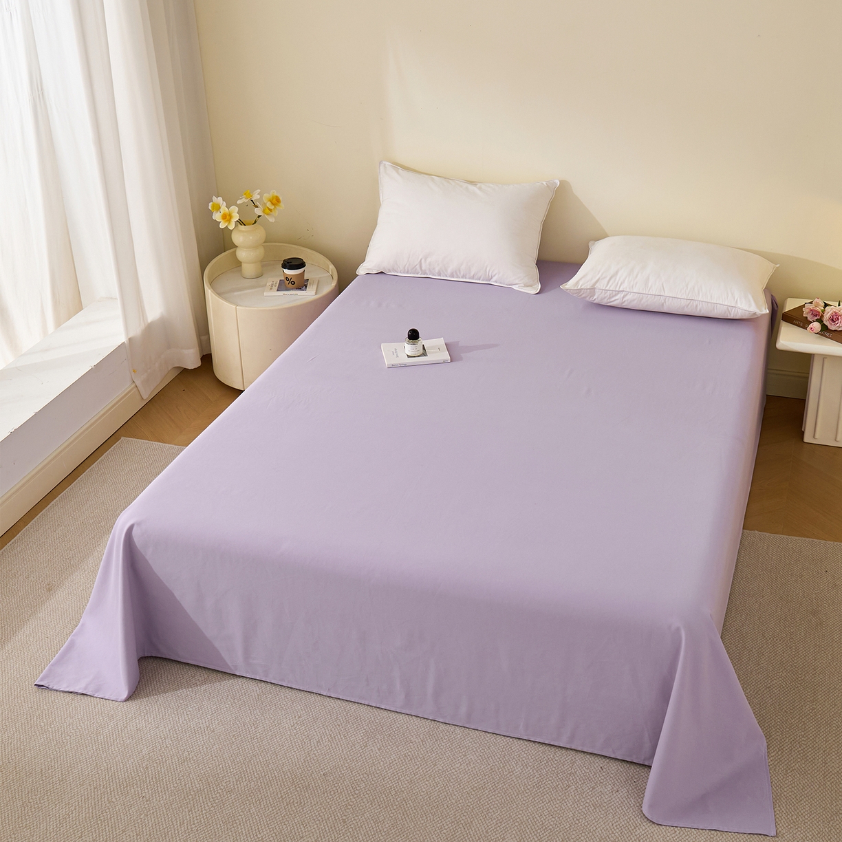 91家纺网 家纺一手货源 找家纺 元元家居（元元被业） 2025新款全棉纯棉磨毛纯色单床单 慕山紫