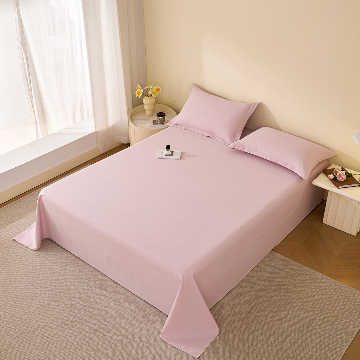 91家纺网 家纺一手货源 找家纺 元元家居（元元被业） 2025新款全棉纯棉磨毛纯色单床单 水粉