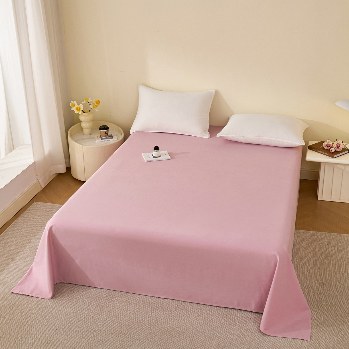 91家纺网 家纺一手货源 找家纺 元元家居（元元被业） 2025新款全棉纯棉磨毛纯色单床单 芝士粉