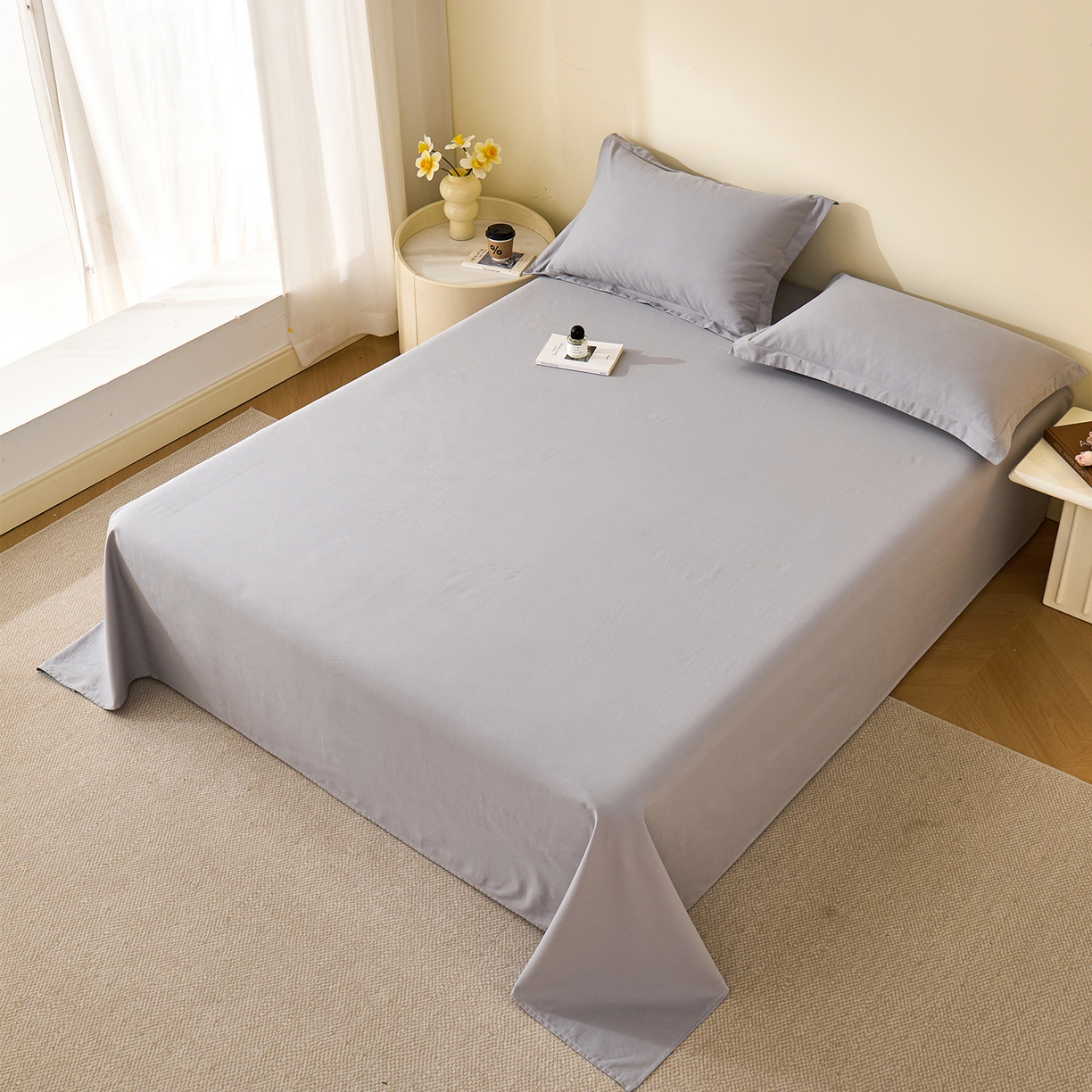 91家纺网 家纺一手货源 找家纺 元元家居（元元被业） 2025新款全棉纯棉磨毛纯色单床单 烟灰