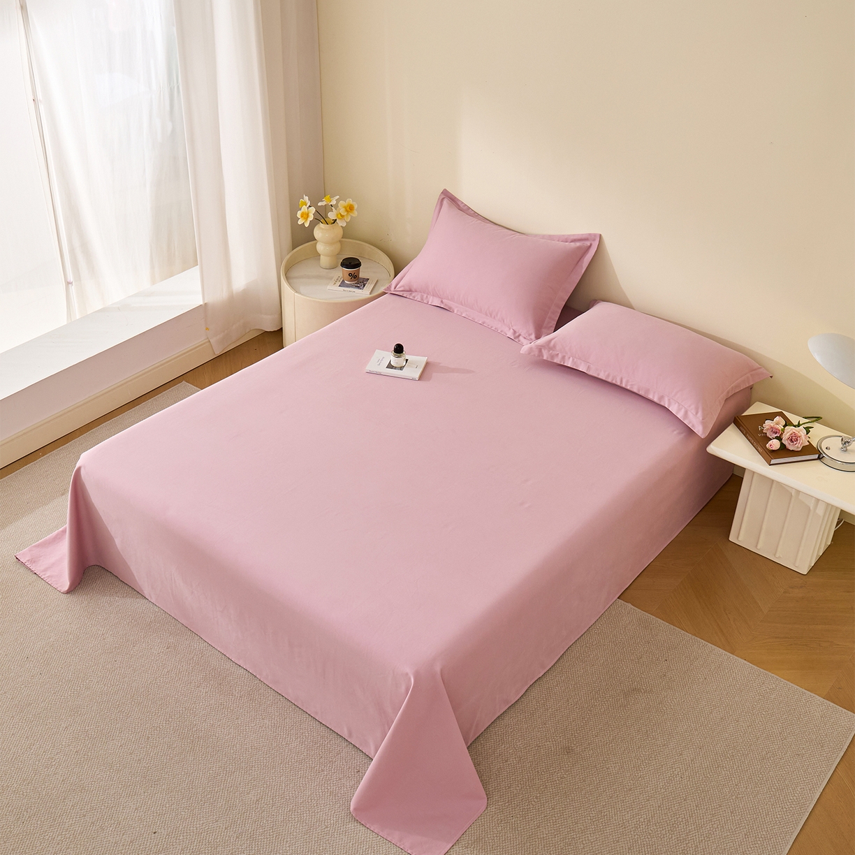 91家纺网 家纺一手货源 找家纺 元元家居（元元被业） 2025新款全棉纯棉磨毛纯色单床单 芝士粉