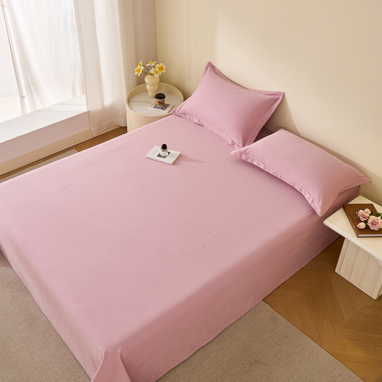 91家纺网 家纺一手货源 找家纺 元元家居（元元被业） 2025新款全棉纯棉磨毛纯色单床单 芝士粉