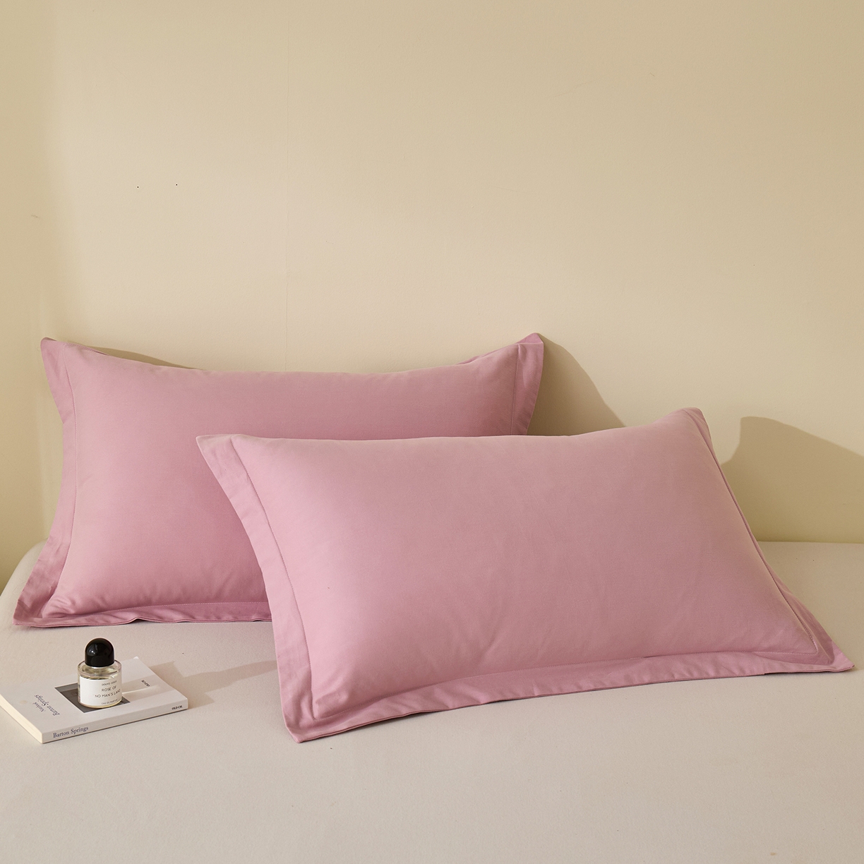 91家纺网 家纺一手货源 找家纺 元元家居（元元被业） 2025新款全棉纯棉磨毛纯色单枕套 芝士粉