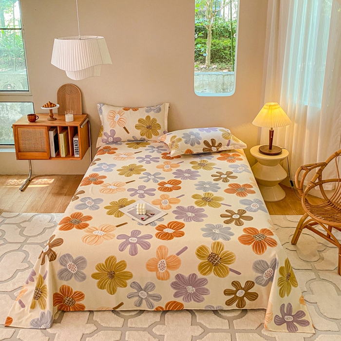 91家纺网 家纺一手货源 找家纺 小叮当家纺仓储工厂店 2025新款（买家秀 不断货）A类全棉纯棉磨毛单床单 床单单件 花骨朵-米