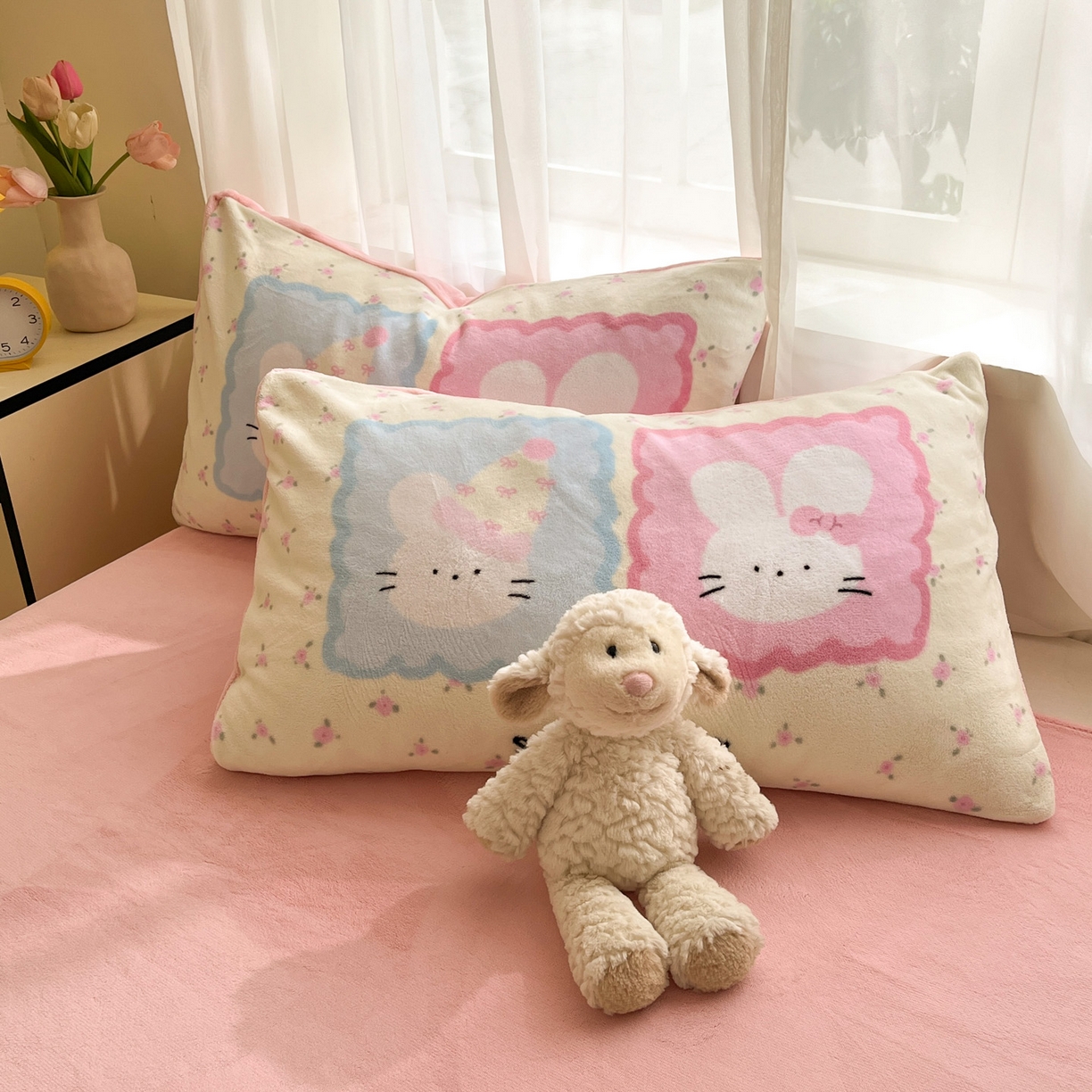 91家纺网 家纺一手货源 找家纺 如一 2025新款高克重卡通印花牛奶绒四件套第三批 粉粉兔