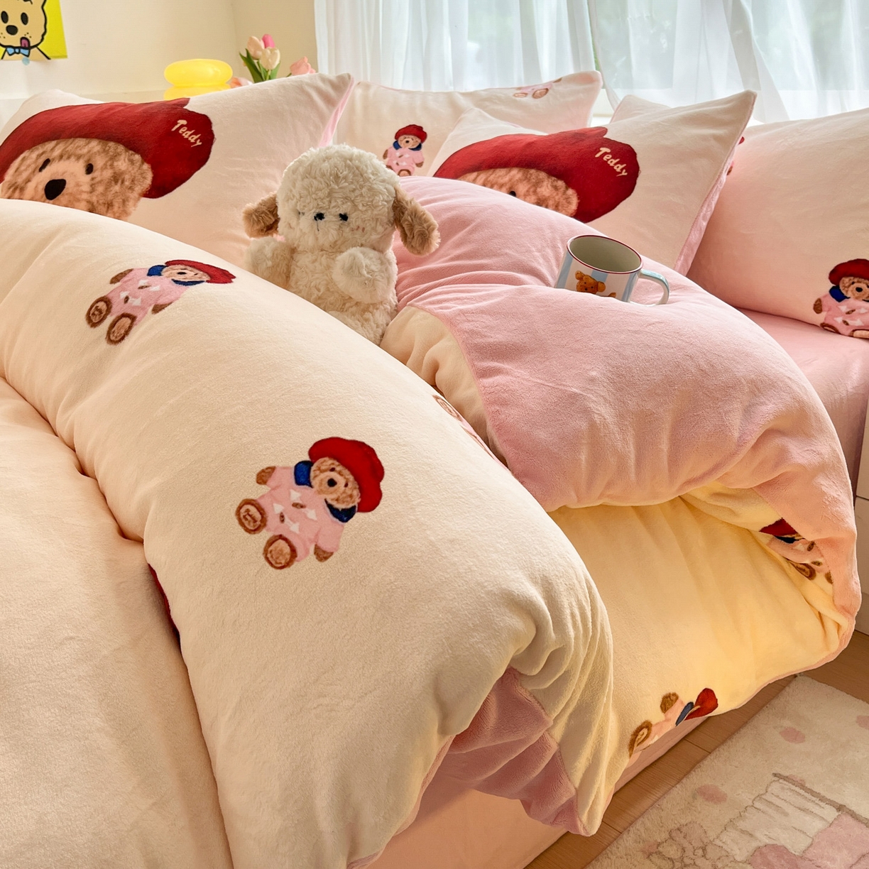 91家纺网 家纺一手货源 找家纺 如一 2025新款高克重卡通印花牛奶绒四件套第三批 贵族熊