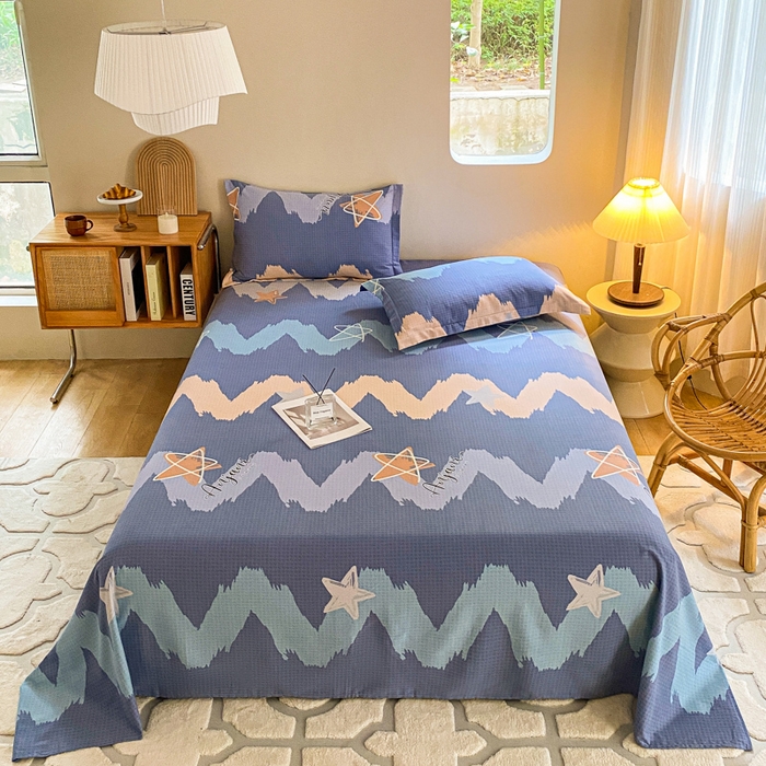 小叮当家纺仓储工厂店 2025新款（买家秀 不断货）A类全棉纯棉磨毛单床单 床单单件 波纹蓝