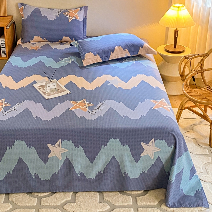 91家纺网 家纺一手货源 找家纺 小叮当家纺仓储工厂店 2025新款（买家秀 不断货）A类全棉纯棉磨毛单床单 床单单件 波纹蓝