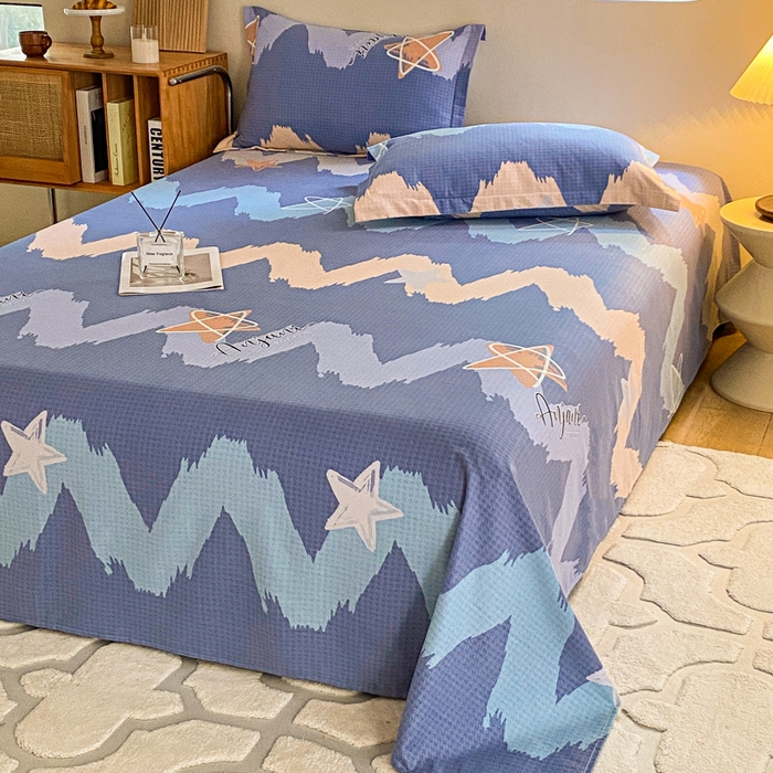 91家纺网 家纺一手货源 找家纺 小叮当家纺仓储工厂店 2025新款（买家秀 不断货）A类全棉纯棉磨毛单床单 床单单件 波纹蓝