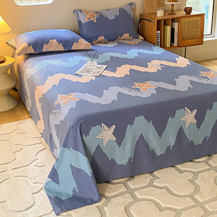 91家纺网 家纺一手货源 找家纺 小叮当家纺仓储工厂店 2025新款（买家秀 不断货）A类全棉纯棉磨毛单床单 床单单件 波纹蓝