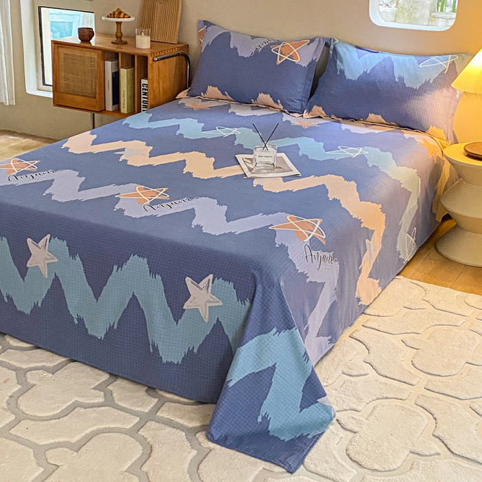 91家纺网 家纺一手货源 找家纺 小叮当家纺仓储工厂店 2025新款（买家秀 不断货）A类全棉纯棉磨毛单床单 床单单件 波纹蓝