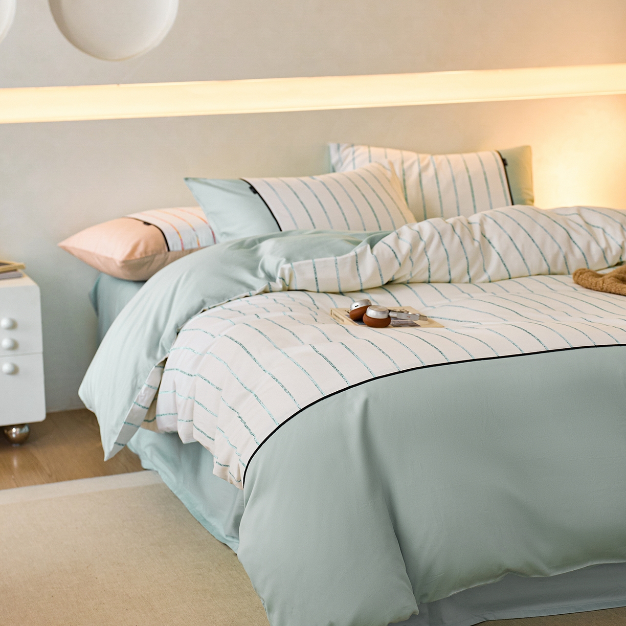 91家纺网 家纺一手货源 找家纺 安莱生活 2025新品天丝棉磨毛（1+1+1>3）暖漾系列四件套 暖漾-蓝